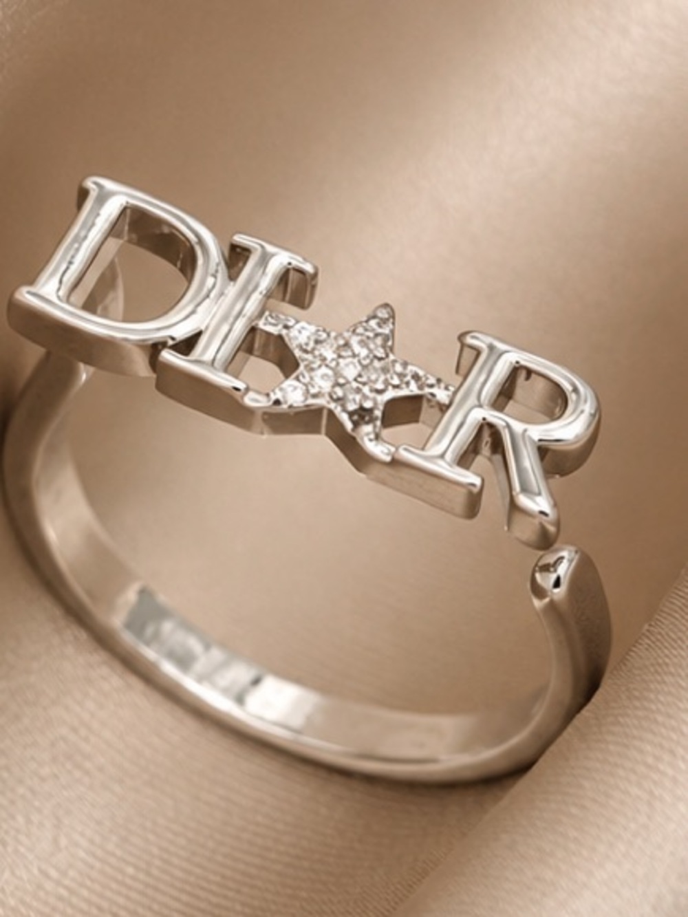 Silver Designer Inspired DI⭐R Crystal Star Open Ring